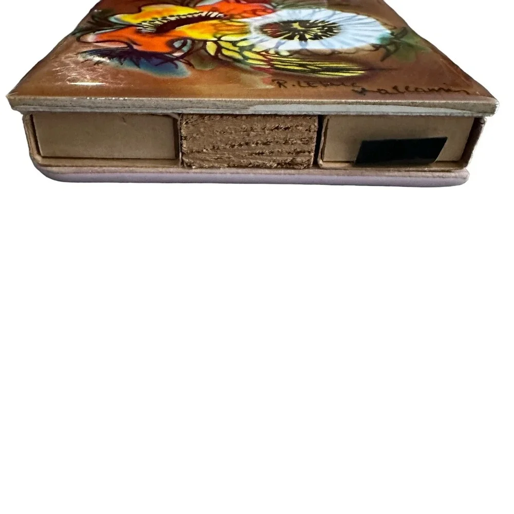 Vintage Ceramic Matchbox Tile Floral 4 Matchbooks Handmade 70's‎